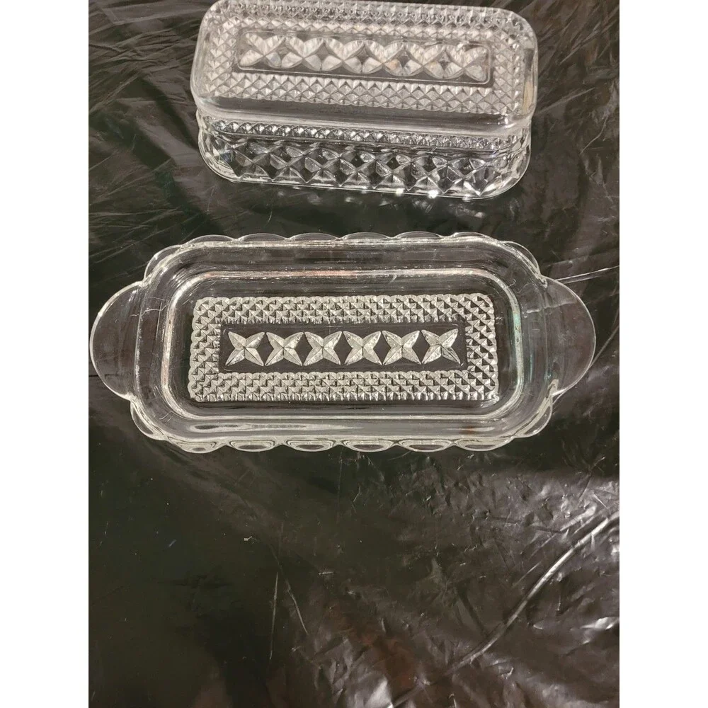 Anchor Hocking Vintage Glass Covered BUTTER DISH & Serve Dish Wexford Pattern